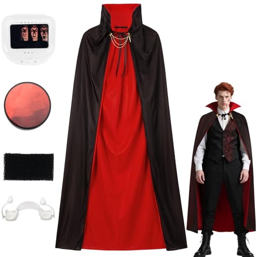 Vampir Kostüm Herren,150cm Gothic Royal Vampirkostüm mit Kunstblut & Vampirzähne & Makeup Schwamm,Schwarz Rot Doppelseitig Halloween Kostüm Vampir Umhang Dracula Kostüm Erwachsene Karneval Cosplay Vampir Kostüm Herren,150cm Gothic Royal Vampirkostüm mit Kunstblut & Vampirzähne & Makeup Schwamm,Schwarz Rot Doppelseitig Halloween Kostüm Vampir Umhang Dracula Kostüm Erwachsene Karneval Cosplay von Superum