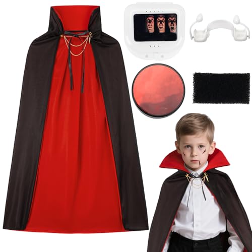 Vampir Kostüm Kinder Jungen,90/120cm Royal Vampirkostüm mit Kunstblut & Vampirzähne & Makeup Schwamm,Schwarz Rot Doppelseitig Dracula Kostüm Vampir Umhang Junge Mädchen Halloween Karneval Cosplay Vampir Kostüm Kinder Jungen,90/120cm Royal Vampirkostüm mit Kunstblut & Vampirzähne & Makeup Schwamm,Schwarz Rot Doppelseitig Dracula Kostüm Vampir Umhang Junge Mädchen Halloween Karneval Cosplay von Superum