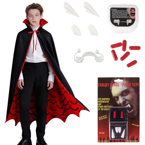 Vampir Kostüm Kinder Set,Gothic Royal Vampirkostüm 120cm mit Fledermaussaum & Vampirzähne & Einziehbare Zähne & Kunstblut,Halloween Kostüm Jungen Vampir Dracula Kostüme Kinder für Karneval Cosplay Vampir Kostüm Kinder Set,Gothic Royal Vampirkostüm 120cm mit Fledermaussaum & Vampirzähne & Einziehbare Zähne & Kunstblut,Halloween Kostüm Jungen Vampir Dracula Kostüme Kinder für Karneval Cosplay von Superum