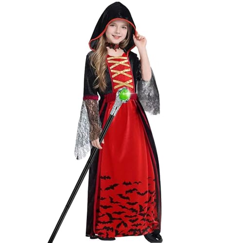 Vampir Kostüm Mädchen mit Vampire Zubehör Gehstock & Royal Vampirin Queen Halskette Set,Deluxe Vampir Kleid Kinder Halloween Kostüm Mädchen Dracula Kostüme Viktorianische Dress Up Fasching Party(M) Vampir Kostüm Mädchen mit Vampire Zubehör Gehstock & Royal Vampirin Queen Halskette Set,Deluxe Vampir Kleid Kinder Halloween Kostüm Mädchen Dracula Kostüme Viktorianische Dress Up Fasching Party(M) von Superum