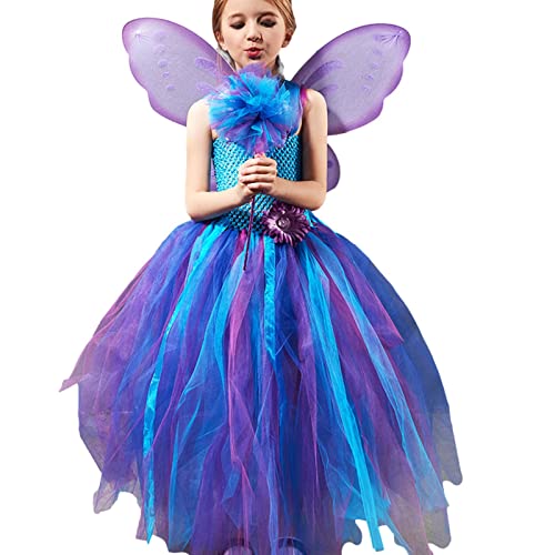 Suphyee Kids Elf Fairy Princess Dresses Fairy Princess Dresses,Kids Girls Fairy Costume Princess Dress With Fairy Butterfly Wing And Wand | Fairy Princess Costume For Kids Cosplay Party von Suphyee
