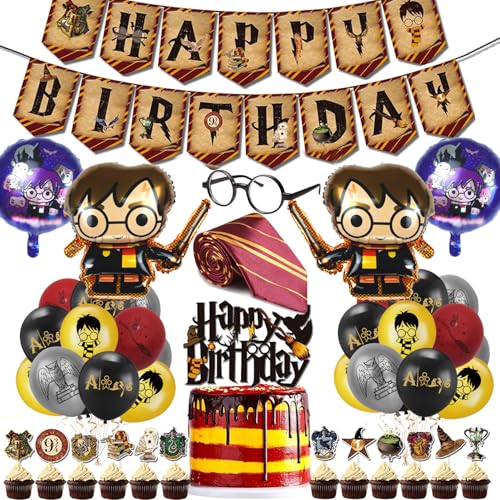 Harry Geburtstags party Dekorationen, Party zubehör– Banner, Luftballons, Kuchen-Cupcake-Topper,Brille Krawatte Folienballons für Zauberer, Schulfans, Kindergeburtstags-Gastgeschenke Harry Geburtstags party Dekorationen, Party zubehör– Banner, Luftballons, Kuchen-Cupcake-Topper,Brille Krawatte Folienballons für Zauberer, Schulfans, Kindergeburtstags-Gastgeschenke von Supmehero