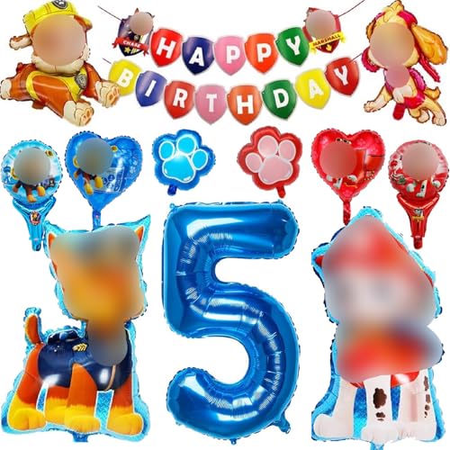 Paw Dog Patrol Geburtstag Party Dekorationen,Geburtstag Zubehör,Happy Birthday Banner,Paw Dog Patrol Folienballons,Nummer 1 Luftballons für Kinder Jungen und Mädchen Thema Party Dekoration Zubehör (5) von Supmehero