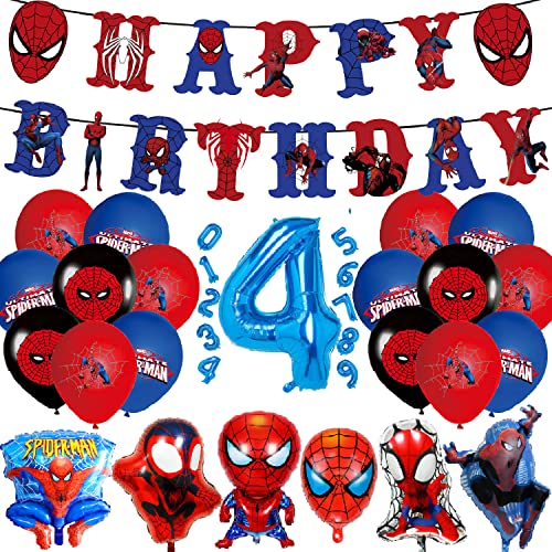 Spinnen-Geburtstagsparty-Dekorationen – Spide Hero Happy Birthday Banner Spinne große Folienballons für Kinder Jungen Mädchen Superhelden-Themenparty Dekor Supplies (4 Spinnen-Geburtstagsparty-Dekorationen – Spide Hero Happy Birthday Banner Spinne große Folienballons für Kinder Jungen Mädchen Superhelden-Themenparty Dekor Supplies (4 von Supmehero