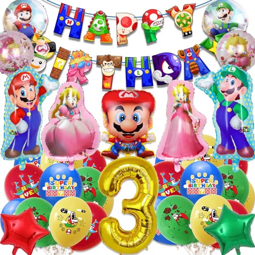 Super Marios Party-Dekoration – Mario-Luftballons, Mario Bros-Folienballons, Banner für Kinder, Jungen und Mädchen, Spiel-Themendekorationen, Partyzubehör zum . Geburtstag (Nummer 3) von Supmehero