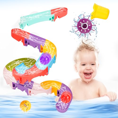 Badespielzeug, Badewannenspielzeug ab 2 3 4 5 6 Jahre, DIY Kugelbahn Kinder Badewannen Spielzeug mit Saugnäpfe, Wasserspielzeug Kinder Geschenk 3-6 Jahre Mädchen Junge von Suprbee