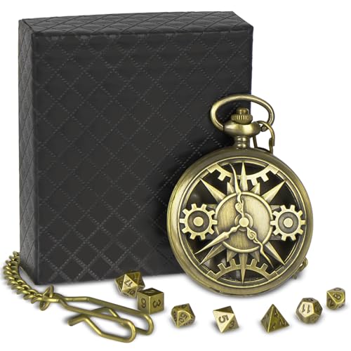 DND Würfel Set, 7 Stück Mini Dice Set, Dungeons and Dragons Dice Set mit Taschenuhrgehäuse, Polyedrisches Metall D&D Würfel Set mit Geschenkbox, Rollenspiel-Brettspiel Zubehör Würfel, Bronze von Suprbee