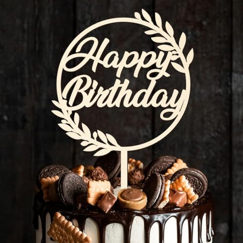 Happy Birthday Cake Topper aus Holz, Tortendeko Geburtstag Kuchen Deko, Torten Deko für Mädchen Jungen Frauen Mann Größe 15x 24cm von SupreLuck
