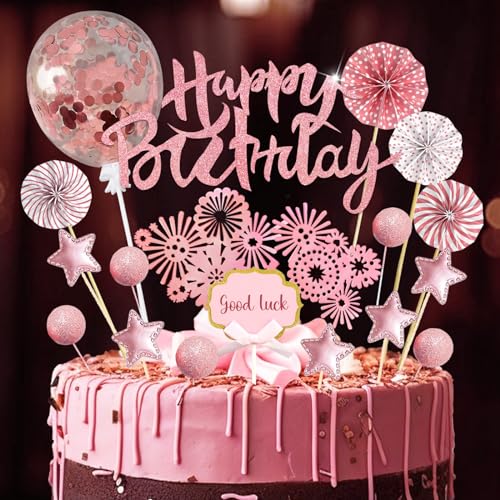 20 Pcs Cake Topper Geburtstag, Happy Birthday Tortendeko Geburtstag Mädchen, Kuchendeko Geburtstag Mädchen, Torten Deko Rosegold für Geburtstagsdeko Frauen Mädchen von SupreLuck