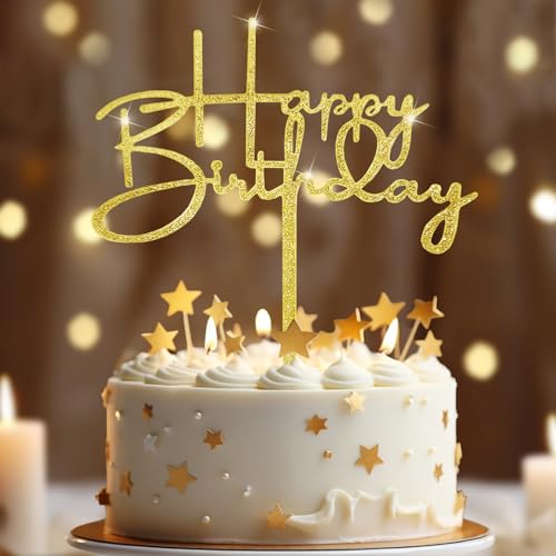 Happy Birthday Tortendeko Kuchen Deko - Gold, Tortendeko Geburtstag Cake Topper Tortenaufleger - Abmessungen 16 x 19 cm Happy Birthday Tortendeko Kuchen Deko - Gold, Tortendeko Geburtstag Cake Topper Tortenaufleger - Abmessungen 16 x 19 cm von SupreLuck
