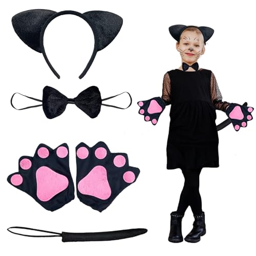 SupreLuck 4 Stück Katzenkostüm Kinder, Faschingskostüme Kinder Karneval Kostüm Mädchen, Katzenohren Fliege Katzenschwanz Pfoten, Katzen Kostüme für Kinder Fasching Karneval Halloween Party Cosplay SupreLuck 4 Stück Katzenkostüm Kinder, Faschingskostüme Kinder Karneval Kostüm Mädchen, Katzenohren Fliege Katzenschwanz Pfoten, Katzen Kostüme für Kinder Fasching Karneval Halloween Party Cosplay von SupreLuck