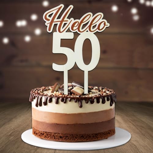 Tortendeko 50 Geburtstag Frauen Männer, Holz Happy 50th Birthday Cake Topper, 50.Jahre Geburtstag Cake Decoration, für 50 Geburstagstorte Deko Mann Frau von SupreLuck
