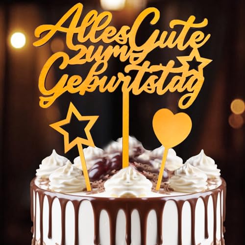 Tortendeko Alles Gute zum Geburtstag Happy Birthday aus Holz Gold, Cake Topper mit Sternen Liebe Fügen Sie, für Mädchen Jungen Frauen Mann Tortendeko Alles Gute zum Geburtstag Happy Birthday aus Holz Gold, Cake Topper mit Sternen Liebe Fügen Sie, für Mädchen Jungen Frauen Mann von SupreLuck