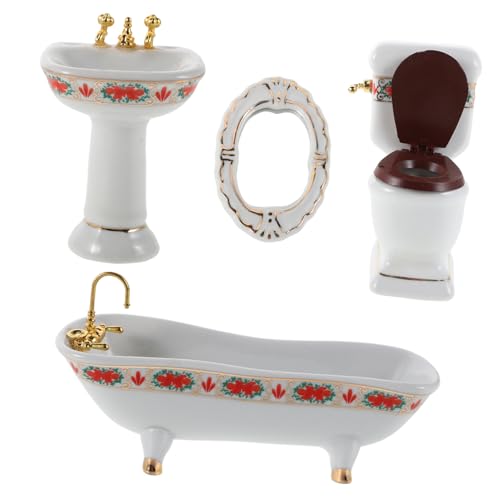 SUPVOX 1 Set Puppenhaus-Miniatur-badezimmerset: 1:12 Keramikmöbelspielzeug Mit Badewanne, Toilette, Waschbecken Und Spiegel – Rollenspiel Für Kinder Und Puppenhaus-Dekoration SUPVOX 1 Set Puppenhaus-Miniatur-badezimmerset: 1:12 Keramikmöbelspielzeug Mit Badewanne, Toilette, Waschbecken Und Spiegel – Rollenspiel Für Kinder Und Puppenhaus-Dekoration von Supvox
