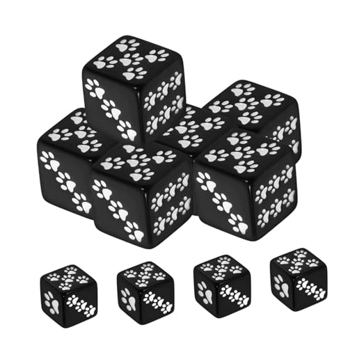 SUPVOX 10 Stück Teiliges Resin Würfel Schwarz mit Cartoon Pfotenmuster Glatte Oberfläche für Würfelspiele Partydeko und Brettspiel Zubehör für Zuhause Bar und Outdoor Nutzung von Supvox