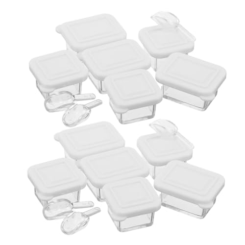 SUPVOX 12 Sätze Teiliges Miniatur Dollhouse Snackbox Transparente Kunststoff Aufbewahrungsbehälter mit Mini Löffel Realistische Puppenhaus Küchenzubehör Platzsparend Detailreich für von Supvox