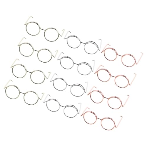 SUPVOX 12 Stück Teiliges Puppenbrillen aus Galvanisiertem Kupferdraht Mini Sonnenbrillen ohne Gläser in Roségold Silber und Gold Lustige Puppen Eyewear zum Basteln und Dekorieren von Supvox
