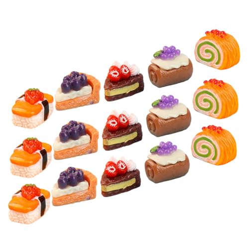 SUPVOX 15 Stück Teiliges Mini Kuchenmodell aus Harz Detailreiche Miniatur Obsttorten Puppenhaus Dekoration Leichtes Bruchsicheres Dessert Zubehör für Mini Haus Spiel und Sammeln von Supvox