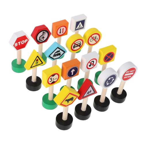 SUPVOX 16 Stück Mini Holz Verkehrszeichen Spielset für Kleinkinder Teilig Farbenfrohe Lernspielzeuge zur Verkehrserziehung für Vorschule und Kreative von Supvox