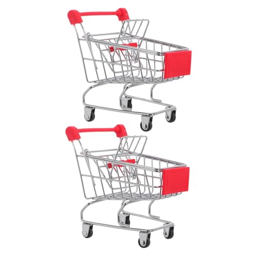 SUPVOX 2 Stück Mini Einkaufswagen aus Kleiner Roter Markt Trolley Desktop Dekoration und Aufbewahrungskorb für Haushalt von Supvox