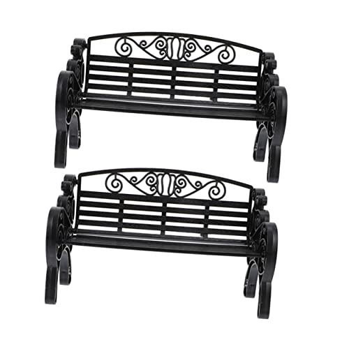 SUPVOX 2 Stück Miniatur Modell Hochdetaillierte Mini Gartenbank für Puppenhaus Deko Fotorequisite und Klassisches Design Schwarz für Puppenhaus Zubehör und Sammlungen von Supvox
