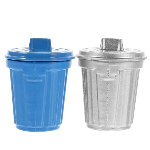 SUPVOX 2 Stück Puppenhaus Zubehör Blau Silber Winziger Abfalleimer für Miniaturhäuser Dekoratives Mini Haus Accessoire für Sandtisch und Fotorequisiten von Supvox