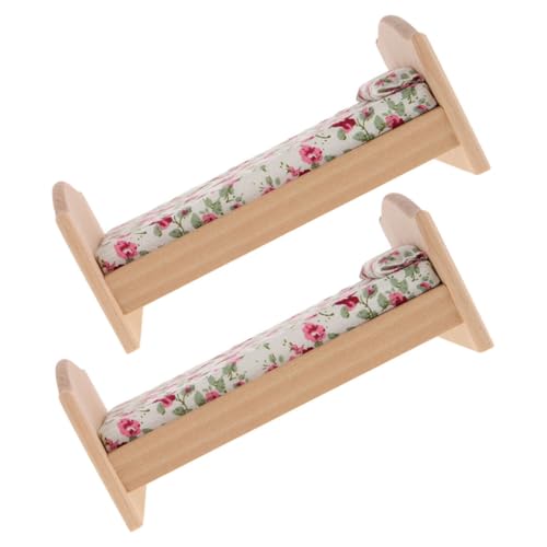 SUPVOX 2 Stücke Teiliges Miniatur-einzelbett aus Holz mit Naturbelassener Oberfläche Realistisches Design Vielseitig Kompatibel für Puppenhausmöbel zum Bemalen und Dekorieren von Supvox