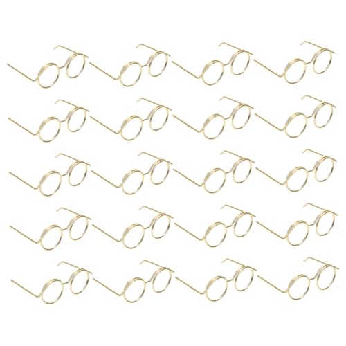 SUPVOX 20 Stück Teiliges Mini Metallbrillen für Puppenhaus Zubehör Goldfarbene Runde Rahmen ohne Gläser Leichte Puppenbrillen Requisiten zum Ankleiden DIY Bastelzubehör für von Supvox