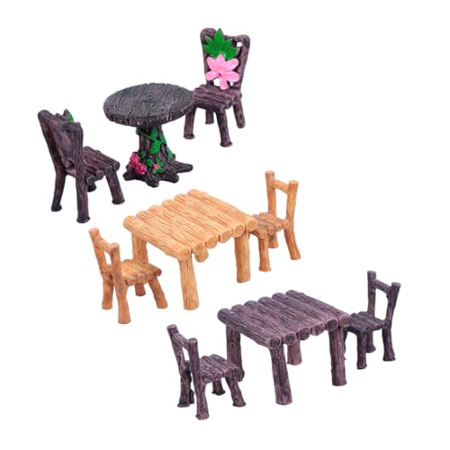 SUPVOX 3 Sätze Miniatur Tisch und Stühle aus Resin Detaillierte Mikro Landschaft Dekoration Kompakte DIY Wohnaccessoires für Puppenhaus und Feengarten Gestaltung von Supvox
