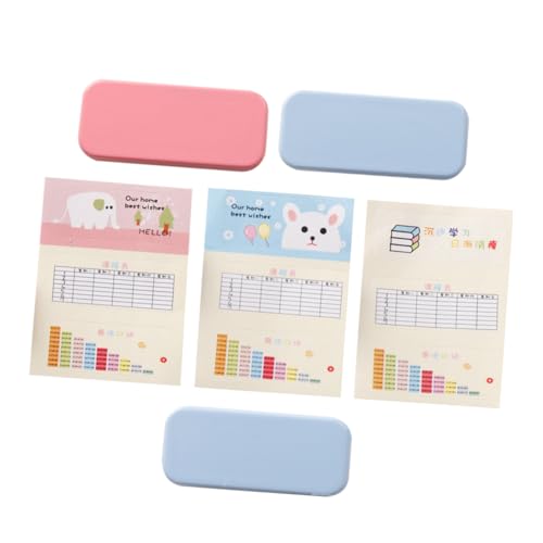SUPVOX 3 Stück Miniatur Federmäppchen Teilig Puppenhaus Zubehör Detailreiche Miniatur Schreibwarenboxen Blau und Rosa mit Gelbem Notizpapier Dekoratives Modell für DIY und Lernsets von Supvox