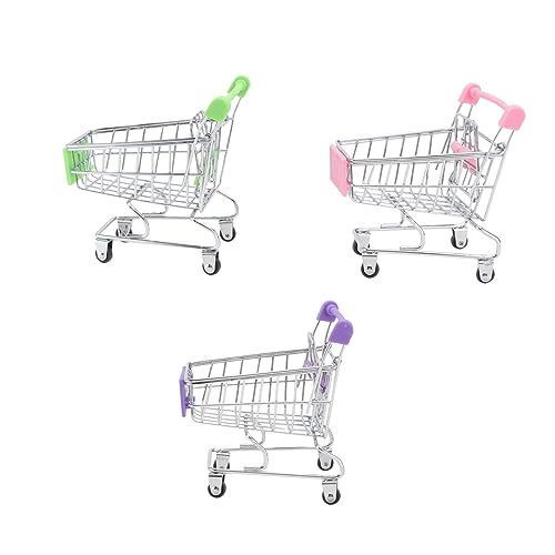 SUPVOX 3 Stück Teiliges Mini Einkaufswagen Spielset aus Metall Elektroplattiert mit Funktionierenden Rädern Vielseitig als Kinderspielzeug und Schreibtisch Organizer Farbiges Rollenspiel von Supvox