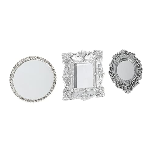 SUPVOX 3 Stück Teiliges Mini Klassische Puppenhaus Spiegel Silberfarben Oval Quadratisch Strass Verziert Filigrane Dekoration für DIY Wohnzimmerschrank und Miniatur Garten von Supvox