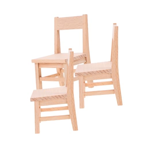 SUPVOX 3 Stück Teiliges Miniatur Holzstuhl Puppenhaus Realistische Mini Stühle für Wohnzimmer Schlafzimmer Esszimmer Platzsparendes Design Detailgetreue Puppenmöbel Zubehör von Supvox