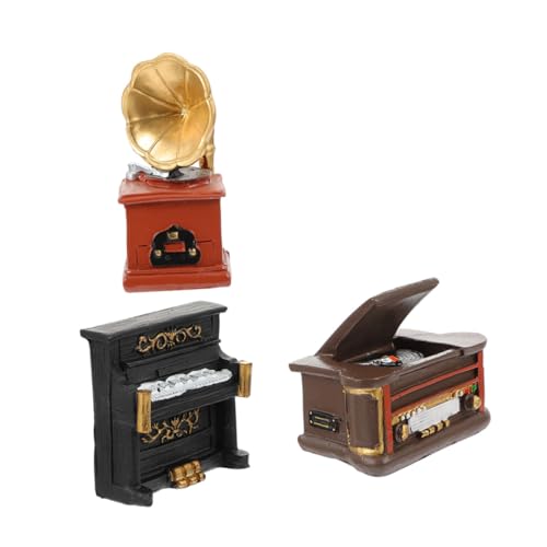 SUPVOX 3 Stück Teiliges Retro Miniatur aus Harz Vintage Desktop Dekoration mit Grammophon Piano und Plattenspieler Kunstvolle Mini Ornamente für Wohnzimmer und Tischdekoration von Supvox