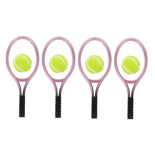 SUPVOX 4 Sätze Mini Tennis Racket Set Miniatur Tennisbälle Puppenhaus Zubehör Detailreiche Mini Sportausrüstung für Motorik und Spielspaß von Supvox