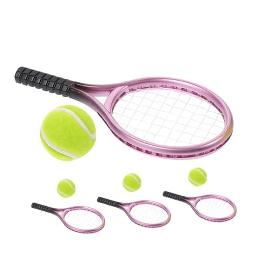 SUPVOX 4 Sätze Miniatur Tennis Set mit Schläger und Ball Detailreiches Puppenhaus Zubehör für Sportliche Dekoration Tragbar und Realistisch als Fotorequisite und Miniaturspielzeug von Supvox