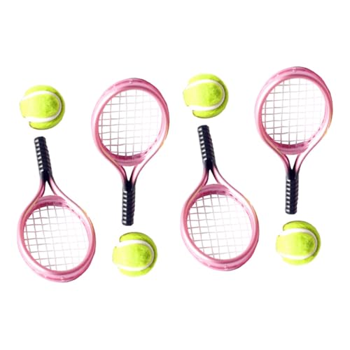 SUPVOX 4 Sätze Teiliges Mini Tennis aus Kunststoff mit Realistischem Design Dekorative Mini Tennisschläger und Bälle für Puppenzubehör Miniatur Sportdekoration für Kinderzimmer und von Supvox