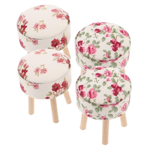 SUPVOX 4 Stück Maßstab Runde Holzhocker mit Weichem Stoffbezug für Küche und Wohnzimmer Mini Möbel Dekoration von Supvox