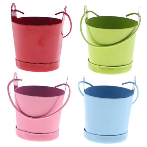 SUPVOX 4 Stück Miniatur Metall Eimer Puppenhaus Zubehör Tin Pail Modell Dekorativer Mini Pflanzkübel für Detailreiche Verzinkte Metallkübel von Supvox