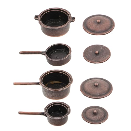SUPVOX 4 Stück Puppenhaus -Topf -Set Puppenhaus Küchenmöbel Mini-kochgeschirr Für Mini Dollhouse Models Kit Minikocher Für Mini-kochgeschirr Für Die Küche Dunkelbraun Metall von Supvox