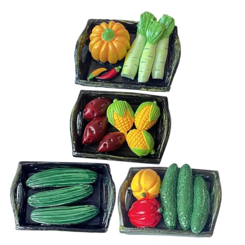 SUPVOX 4 Stück Teiliges Miniatur Gemüsekorb aus Resin Realistische Simulation Leichte Puppenhaus Deko Detailreiche Mini Gemüse Figuren für DIY Mikrolandschaft Gestaltung von Supvox