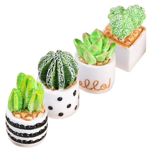 SUPVOX 4 Stück Teiliges Miniatur Kakteendekor aus Harz Künstliche Topfpflanzen Figuren für Puppenhaus Mini Pflanzen Modell Realistisch Aussehende Kleine Sukkulenten für Wohn Büro von Supvox