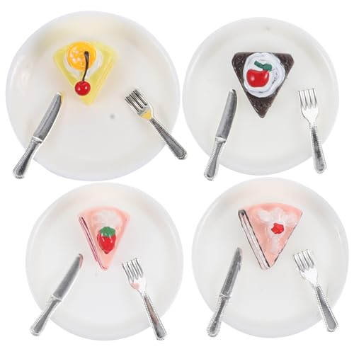 SUPVOX 4 Stück Teiliges Miniatur Kuchenmodell aus Resin Realistische Mini Dessert Dekorationen für Puppenhaus Detailreiche Tortenplatten Verschiedenen Sorten Haltbar und Farbecht von Supvox