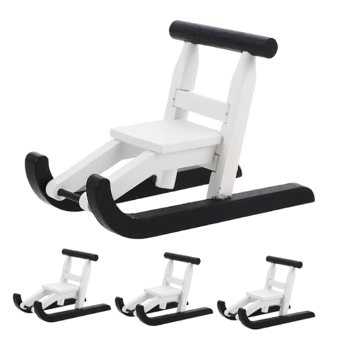 SUPVOX 4 Stück Teiliges Miniatur-holzschlitten- Detailreiche Weihnachtsdeko aus Holz Stilvolle Miniatur-schlittenfiguren für Tischdeko und Puppenhaus Vintage-inspiriert Schwarz-weiß von Supvox