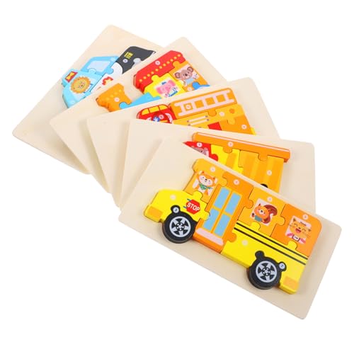 SUPVOX 5 Sätze Teiliges Holzpuzzle für Sichere Glatte Kanten Pädagogisches Lernspielzeug Hand Auge Koordination Bunte Fahrzeuge Feuerwehr Bus Zug Polizei für Vorschulkinder von Supvox