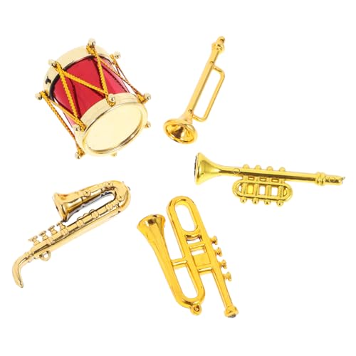 SUPVOX 5 Stück Teiliges Miniatur Musikinstrument Set Vintage Puppenhaus Dekoration Retro Saxophon Trompete Posaune Schlagzeug für Mini Doll Instrument Sammler von Supvox