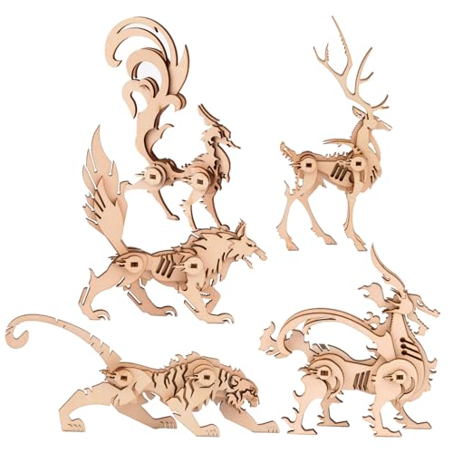 SUPVOX 5 Stück Teiliges Tier Holzpuzzle aus Sicherem Holz DIY Tiermodelle für Erwachsene und Fördert Konzentration Hand Auge Koordination als Lernspielzeug und Dekorativer Holzständer von Supvox