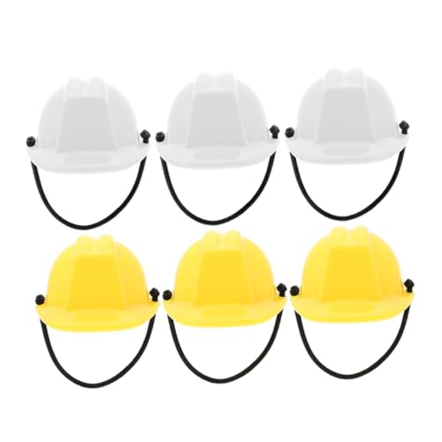 SUPVOX 6 Stück Mini Bauhelme aus Stabilem Kunststoff Realistische Puppenhelme mit Elastischem Band Weiße und Gelbe Mini Sicherheitshelme für Dekoration Basteln und Spielspaß von Supvox