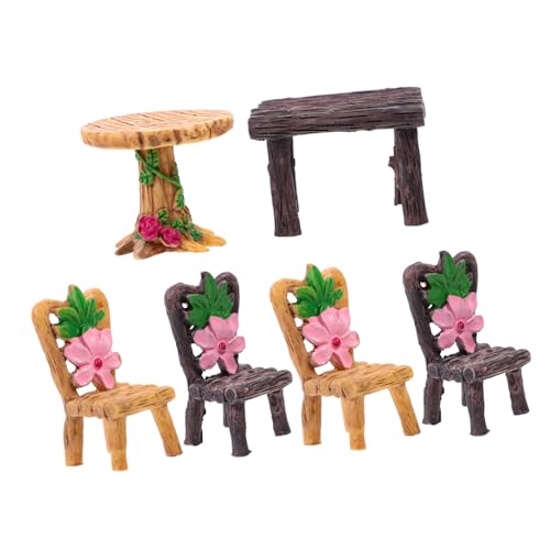 SUPVOX 6 Stück Simulierte Tisch Und Stuhlornamente Mini Tisch Puppenhausmöbel Mini Hausmöbel Zubehör Puppenhausmöbel Feengartentisch Harz Kaffee Zufällige Farbe von Supvox