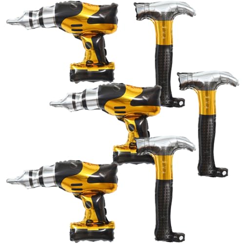 SUPVOX 6 Stück Teiliges Repair Tool Folienballons in Bunten Farben Jungen Geburtstag Party Deko Leichte Aluminiumfolie Luftballons mit Hammer und Bohrer Motiven für Tisch Wanddeko von Supvox